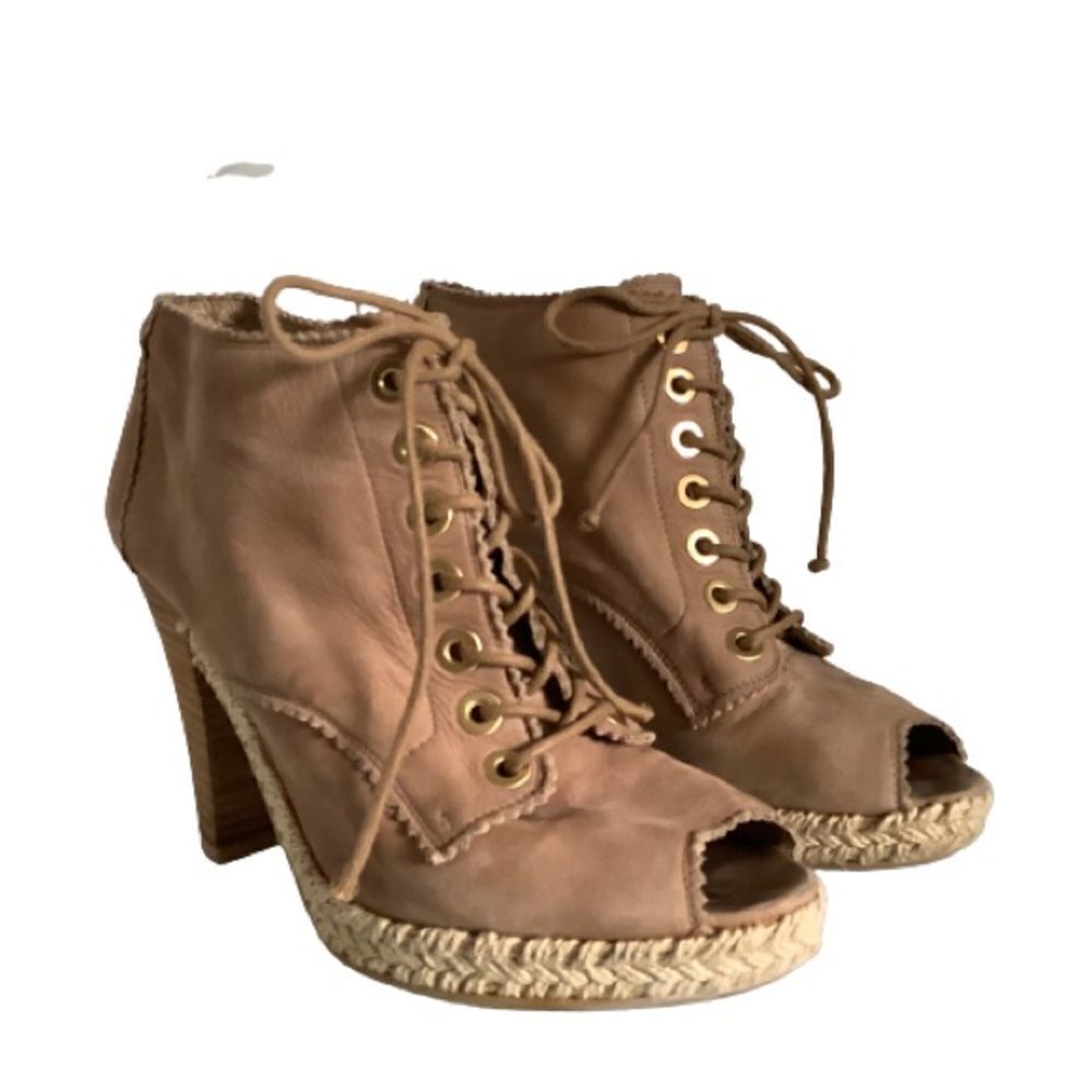 STUART WEITZMAN SUEDE LACE UP PEEP TOE‎ HEELED SHOES/BOOTIES SIZE 38.5